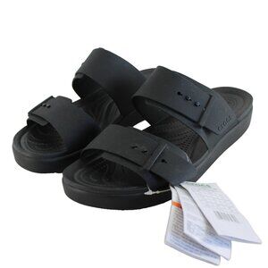 Crocs Lite Ride Brooklyn Buckle Low Sandals Womens Size 11 Black Strappy Slip On